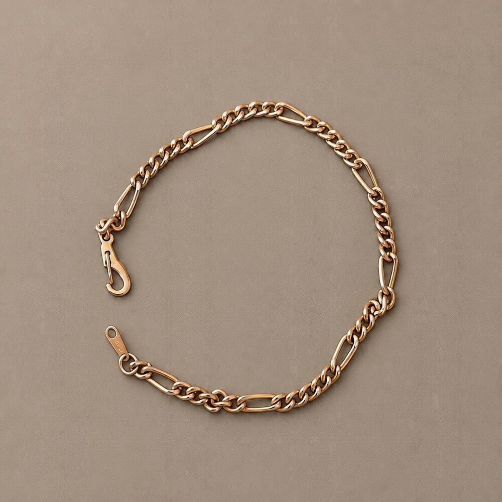 Vintage 14 K Gold Plated Figaro Link Chain Bracelet